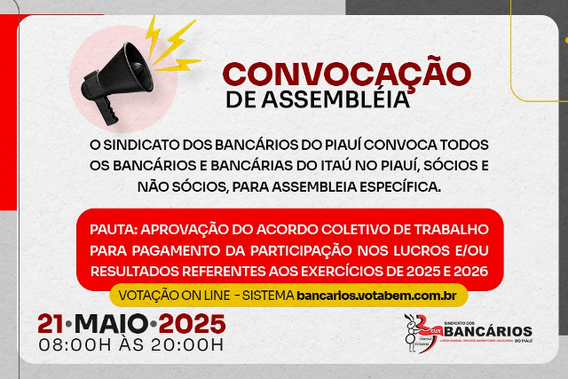 Assembleia Específica virtual para funcionários do Itaú: PLR 2025/2026