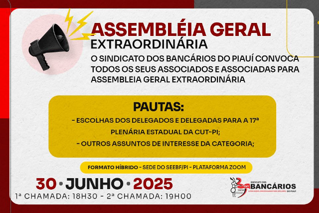 SEEBF/PI convoca associados e associadas para Assembleia Geral Extraordinária (30/06)